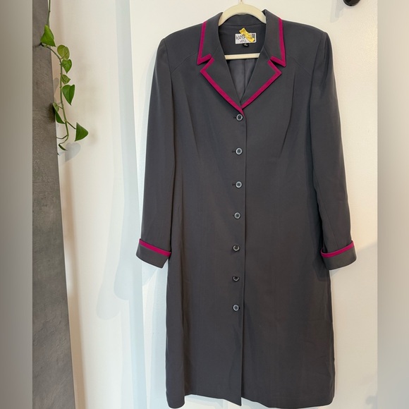 Kasper Jackets & Blazers - Kasper Gray Trench Coat with Pink Trim